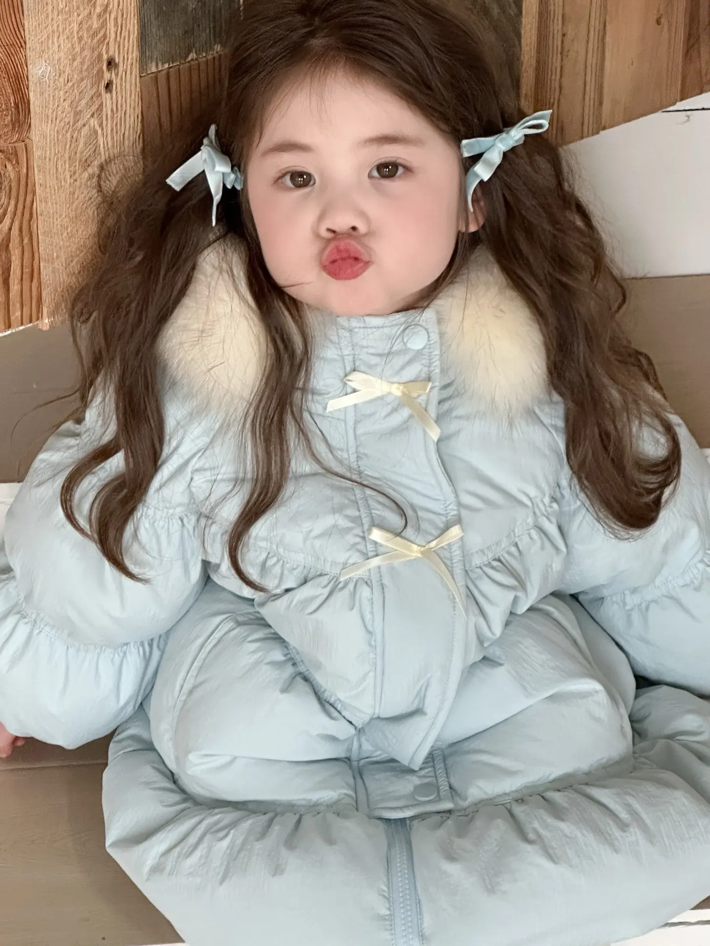 Girl's Sweet Hooded Bow Down Jacket Winter Children Infants Kids 90 White Duck Down Coat Fur Collar Children's Clothing
