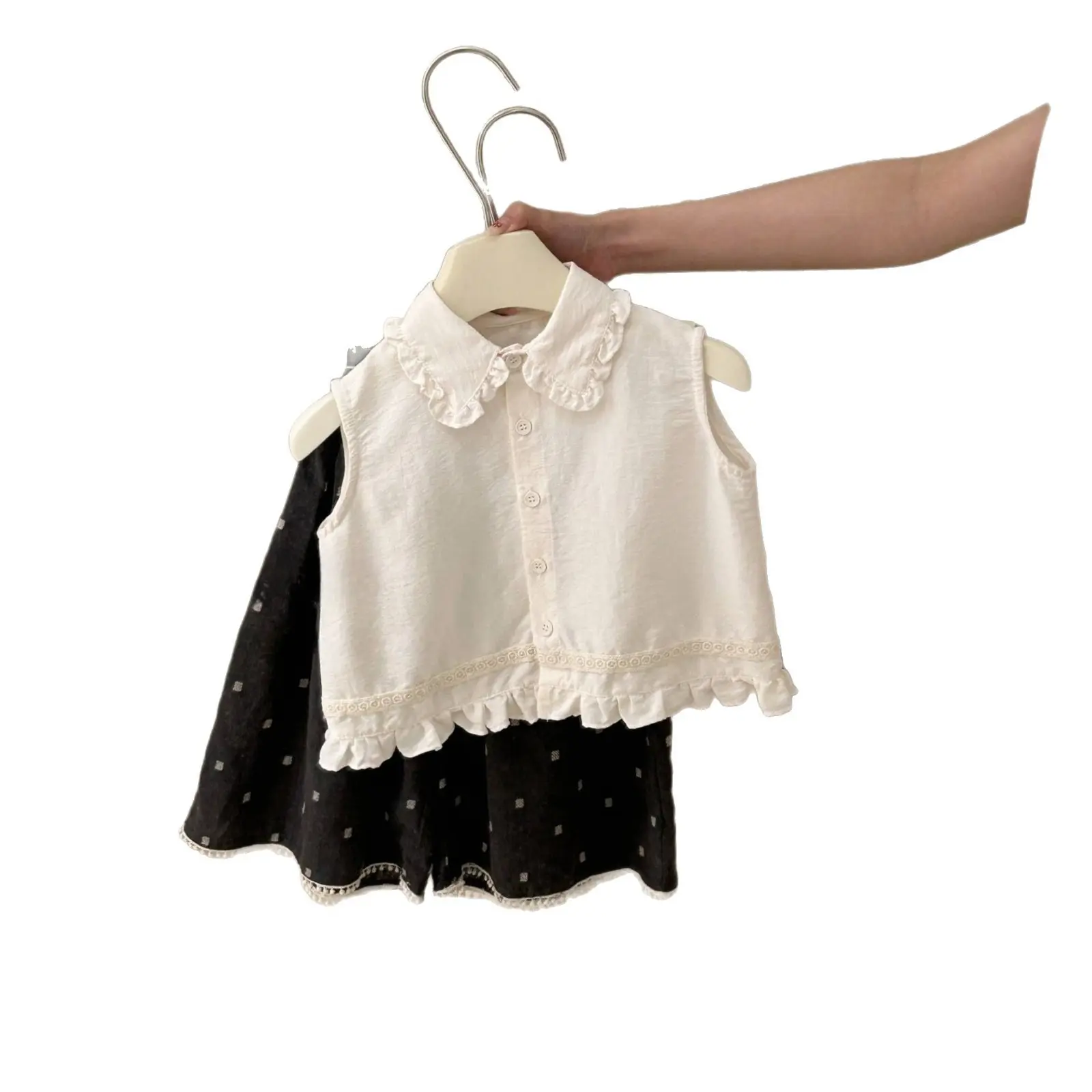 Summer Sleeveless Shirt Set for Girls Wide-Leg Pants Two-Piece Stylish Baby Outfit Girls' Clothing Set