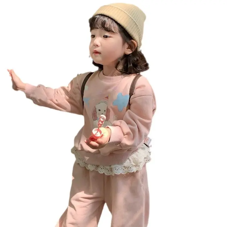 Girl's Sweet Sets Children Kids Infants baby Cartoon Pullover Hoodie+Iace Sweatpants 2Pcs Suit