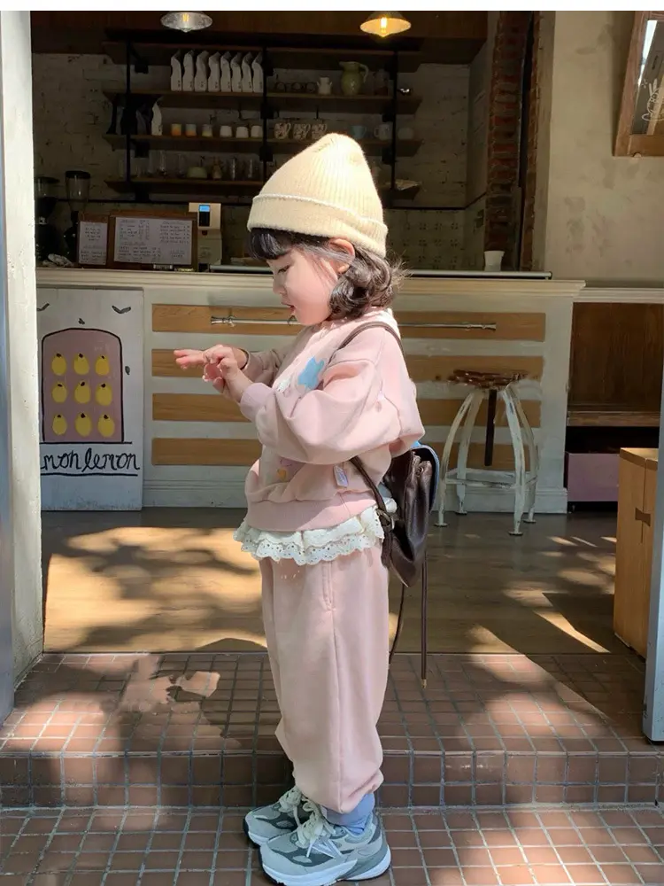 Girl's Sweet Sets Children Kids Infants baby Cartoon Pullover Hoodie+Iace Sweatpants 2Pcs Suit