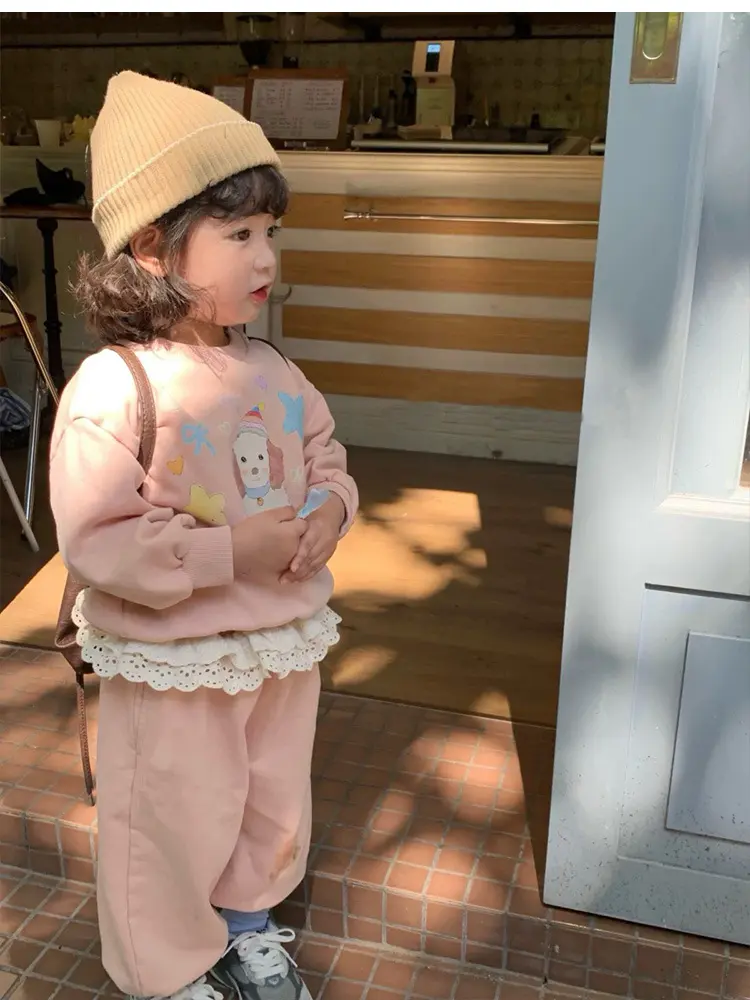 Girl's Sweet Sets Children Kids Infants baby Cartoon Pullover Hoodie+Iace Sweatpants 2Pcs Suit