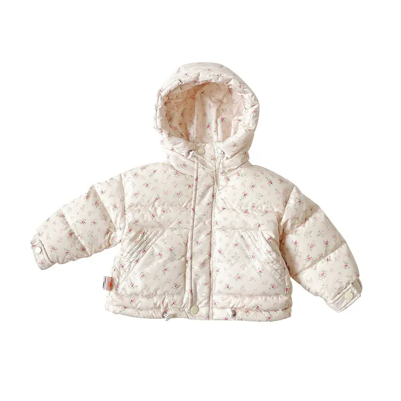 Girl‘s Sweet Down Jacket Children Infants Kids Winter National Standard 90 White Duck Down Floral Hooded Coat