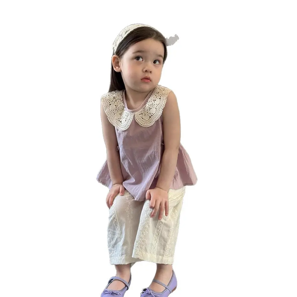 Sweet Summer Outfit for Infants And Toddlers 2-Piece Embroidered Blouse And Trousers Set Baby Girl Clothing Ensemble