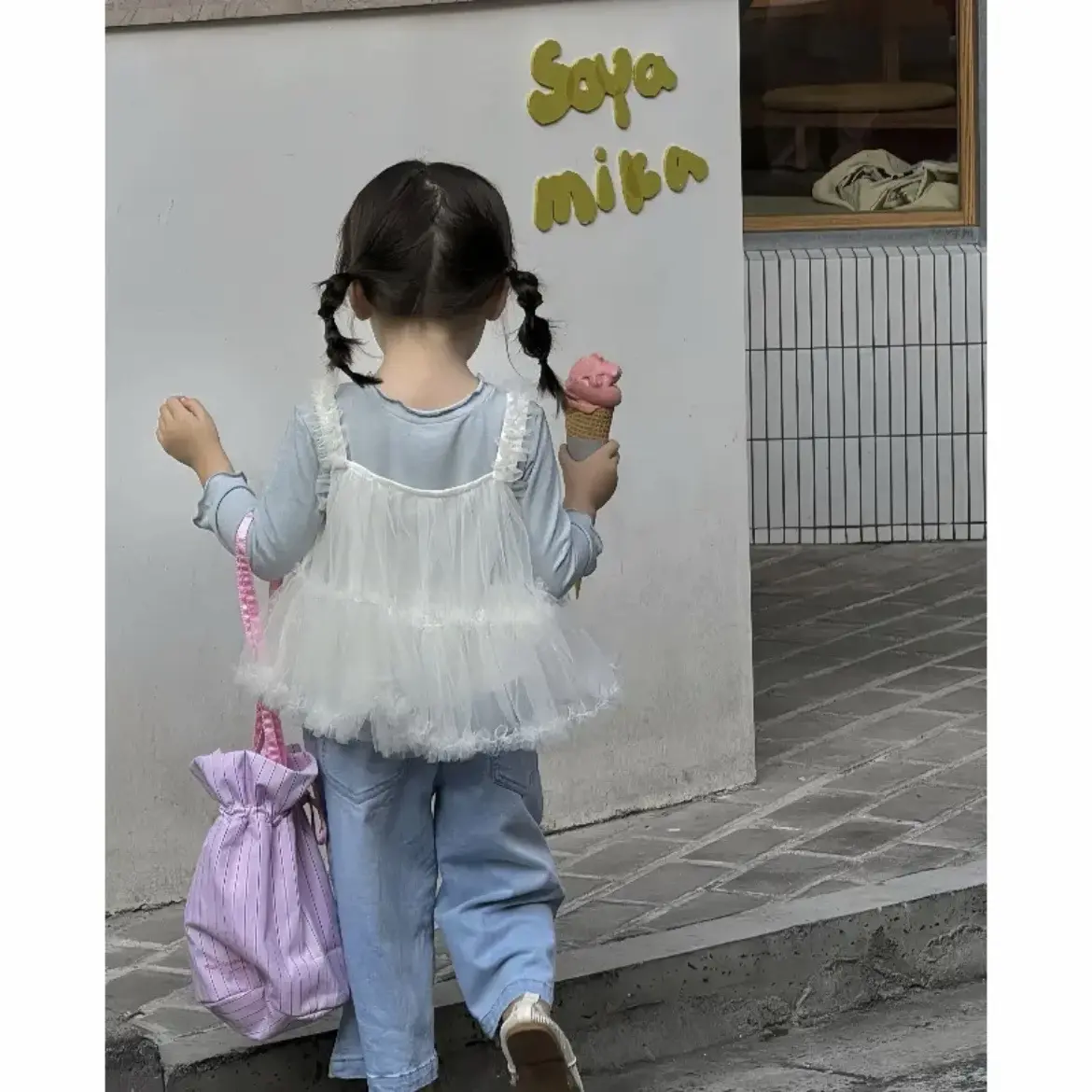 Girl's Sweet Princess 3pcs Set Spring New Lace Bow Vest Halter Top T-Shirt Jeans Outfit for Kids