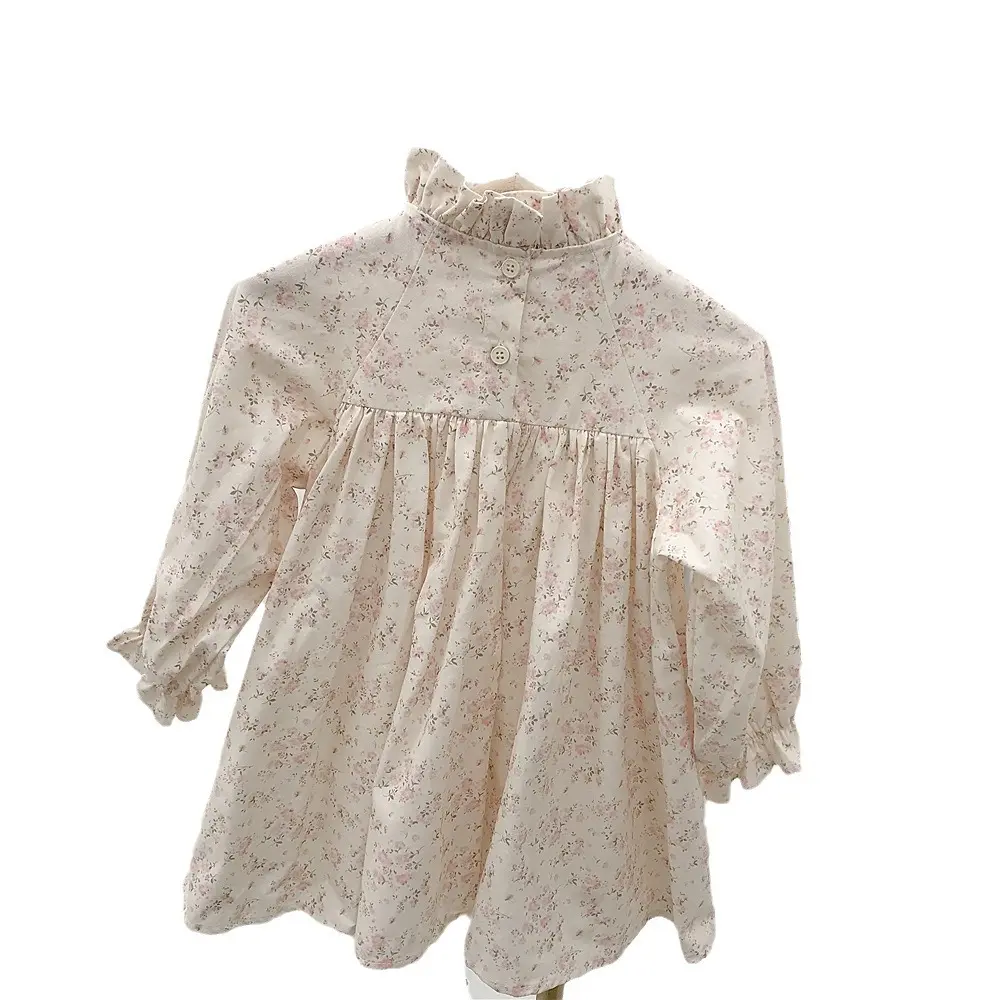 Girl's Sweet Suit Autumn Children Kids Infants Knit Puffed Sleeve Sweater Coat + Floral Dress 2pcs Sets