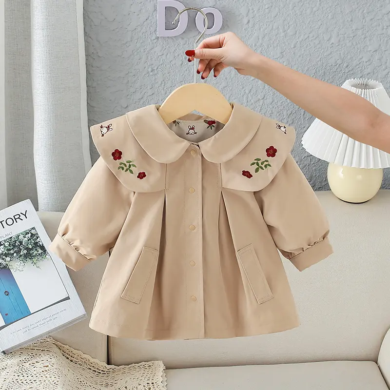 Spring Girl's Long-Sleeved Embroidered Windbreaker Coat for Babies And Kids Contracted Leisure Infant Children's Clothing