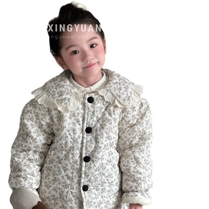 Girl's Pajamas Printing Sets Children Kids Infants Winter Thickened Cotton-padded Clothes 2Pcs Suit Baby