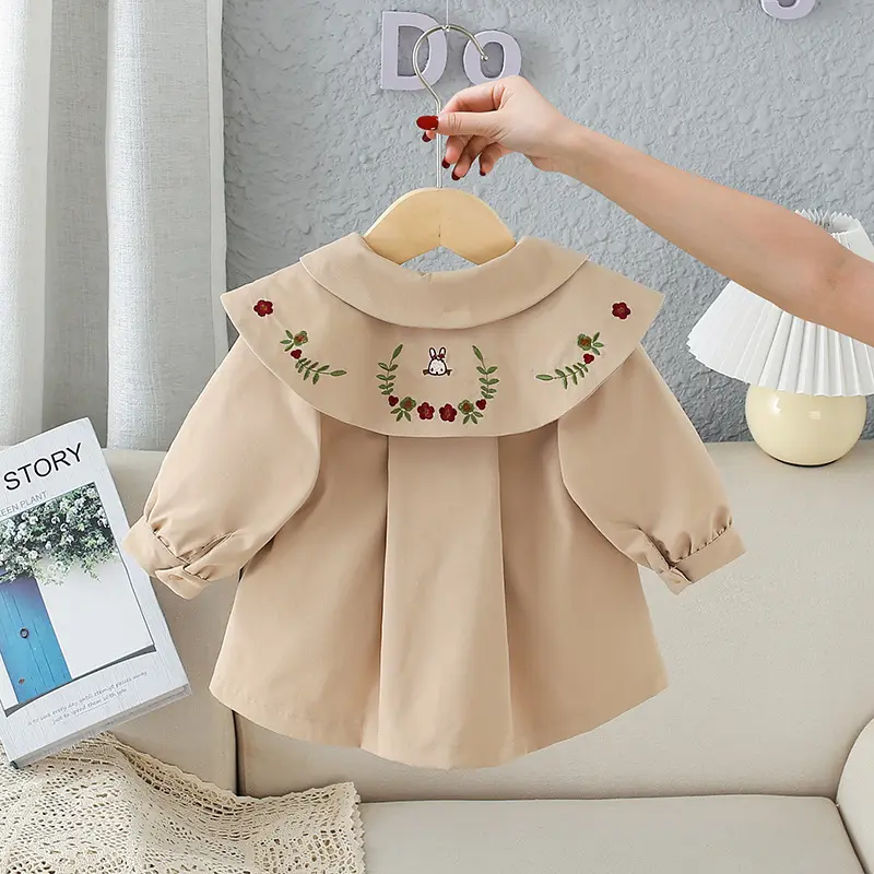 Spring Girl's Long-Sleeved Embroidered Windbreaker Coat for Babies And Kids Contracted Leisure Infant Children's Clothing