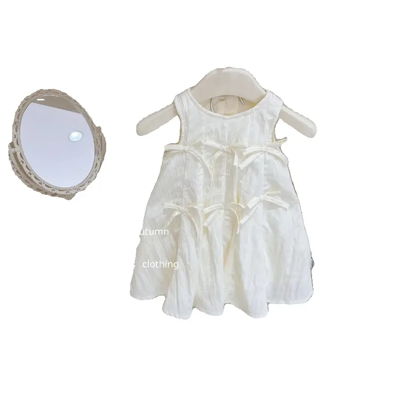 Girl's Sweet Wearing French Dress Baby Summer Sleeveless Western-style Solid Color Bow Vest Dress