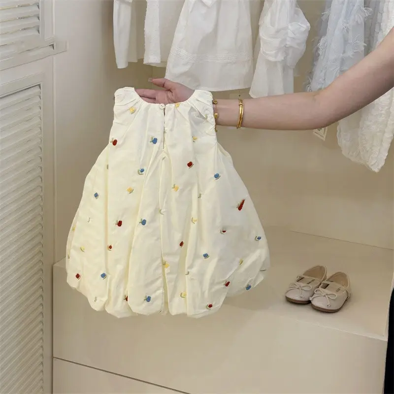 Girls Summer Dress Embroidered Flower Pod Skirt Fancy Baby Sundress for Little Girls New Arrival
