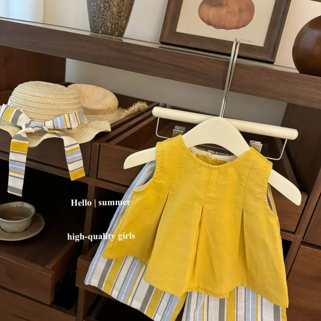 Cute Baby Girl's Vacation Dress Set with Striped Pants And Matching Hat - Fashionable And Stylish Outfit Gift for Infants