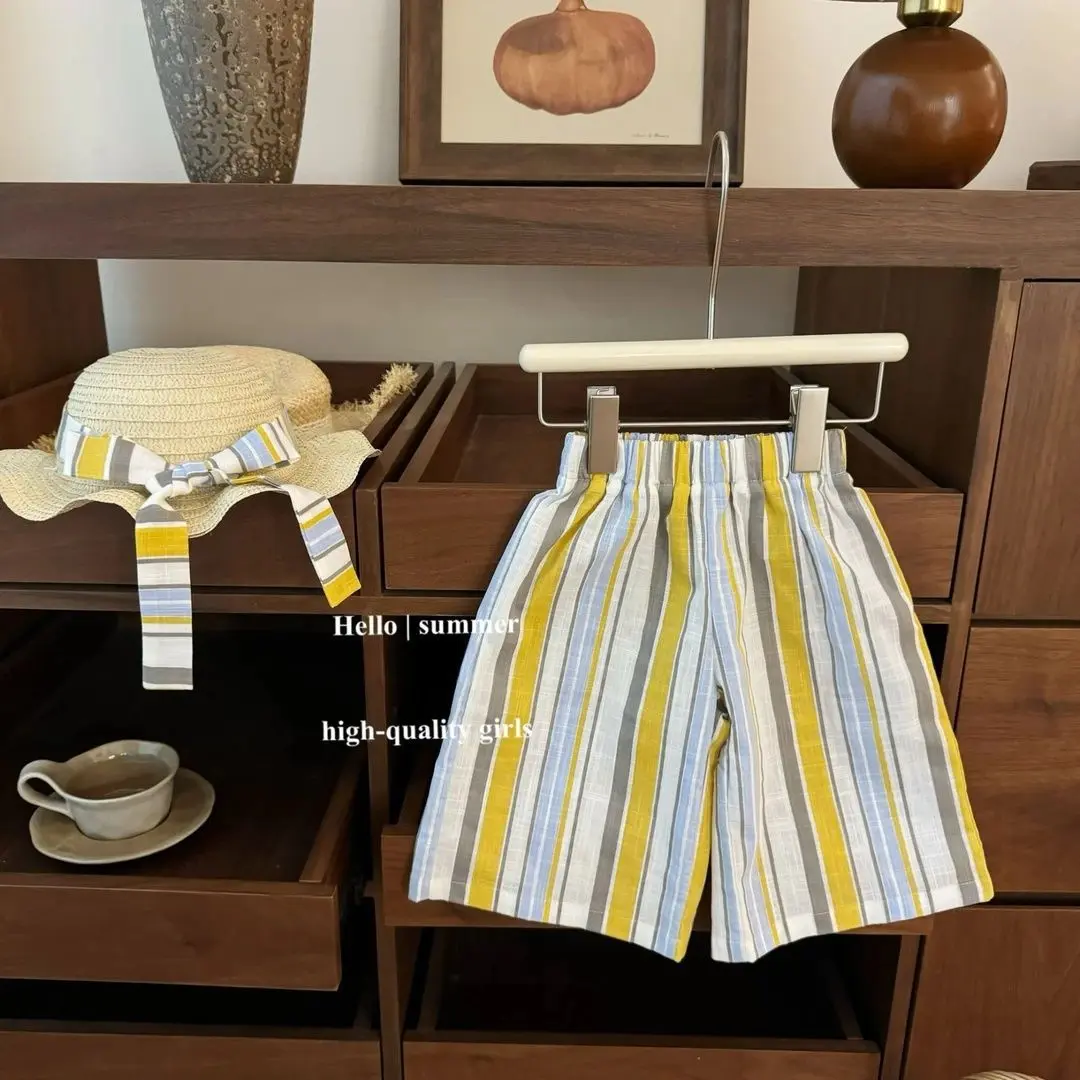 Cute Baby Girl's Vacation Dress Set with Striped Pants And Matching Hat - Fashionable And Stylish Outfit Gift for Infants