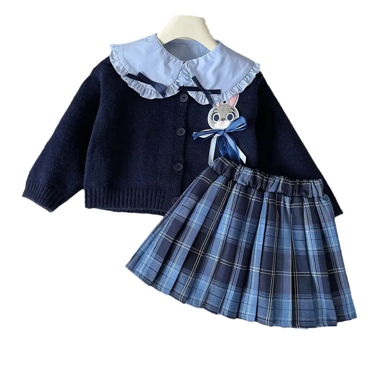 Girl's Sweet 3pcs Sets Autumn Winter Children Kids Infants Rabbit Shirt+ Sweater+ Pleated Skirt 3Pcs Set Girl Outfit Suit