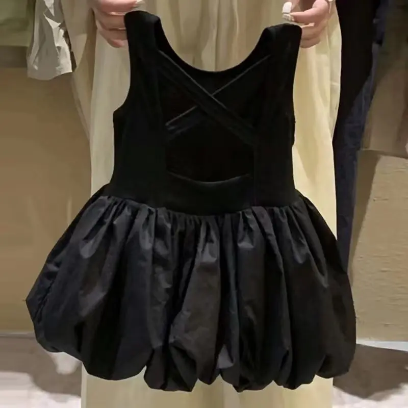 Black Backless Sleeveless Princess Dress for Girls Summer Vest Flower Bud Baby Girl Dress