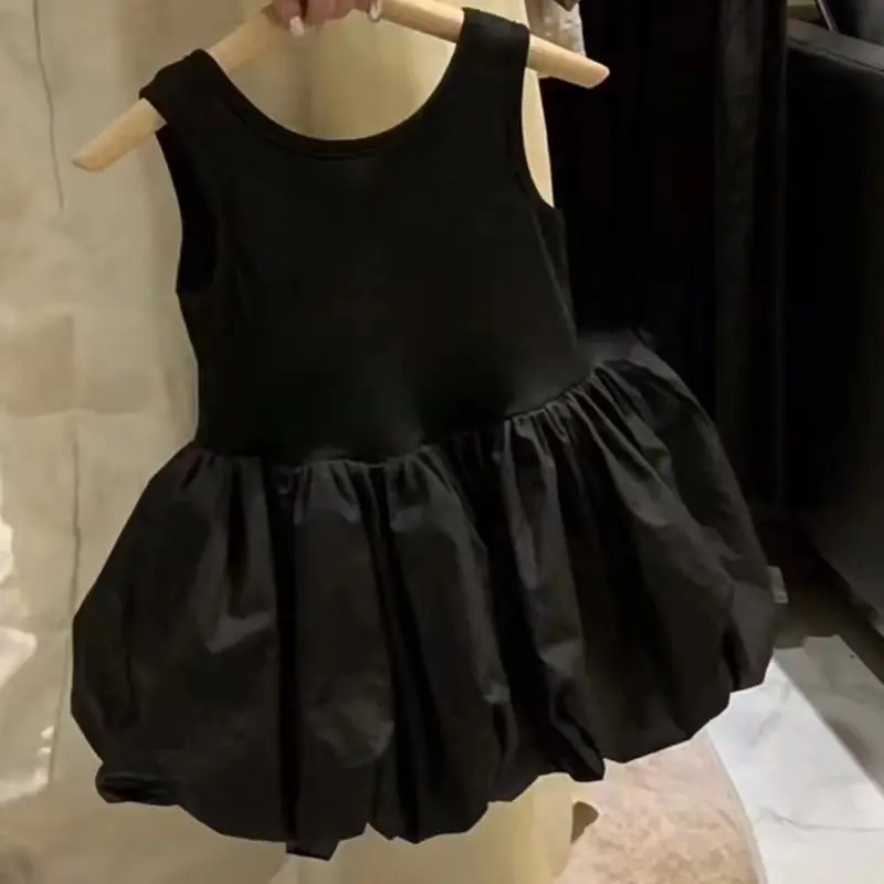 Black Backless Sleeveless Princess Dress for Girls Summer Vest Flower Bud Baby Girl Dress