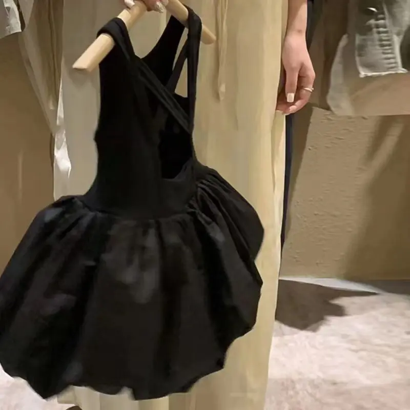 Black Backless Sleeveless Princess Dress for Girls Summer Vest Flower Bud Baby Girl Dress