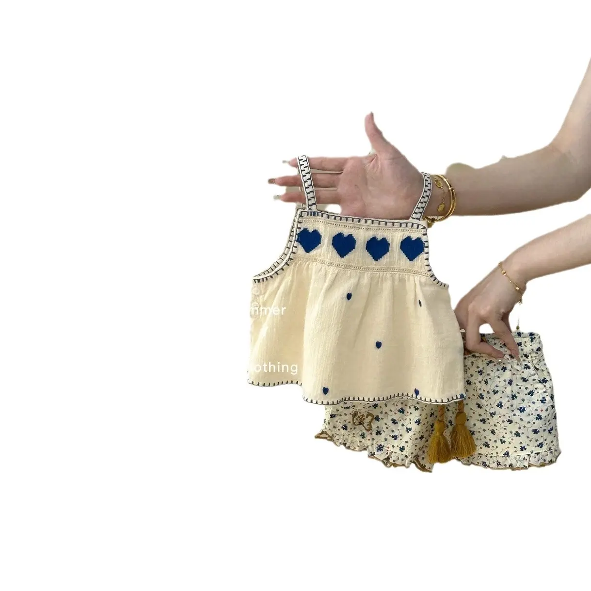 Girls Summer Embroidered Sweet Outfit Set Kids Infants 2pcs Vest Top Shorts Ensemble Children's Clothing