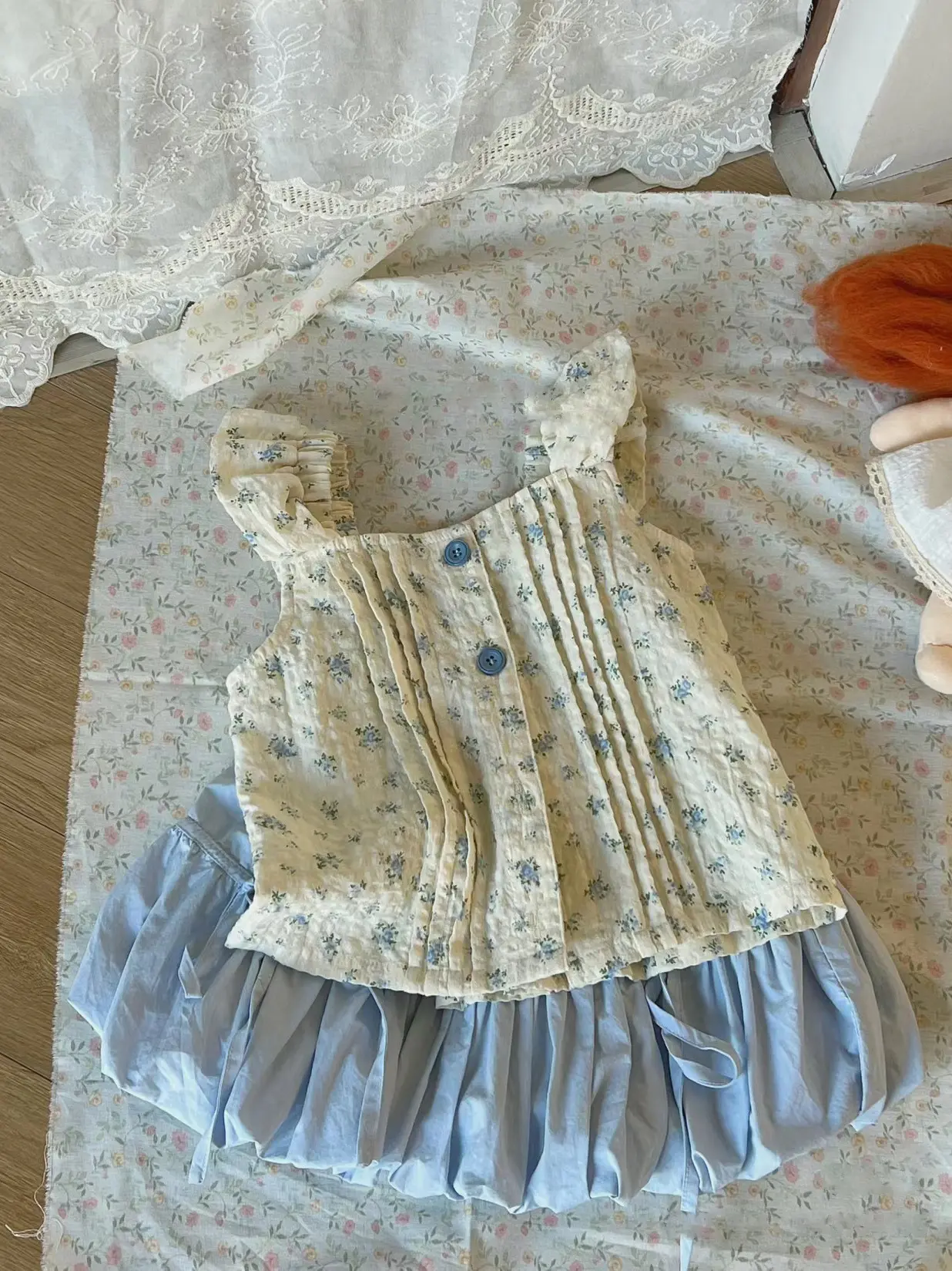 Girl's Sweet Sets Summer Children Infants Kids Baby Floral Suspender Top+Flower Bud Shorts 2Pcs Suit