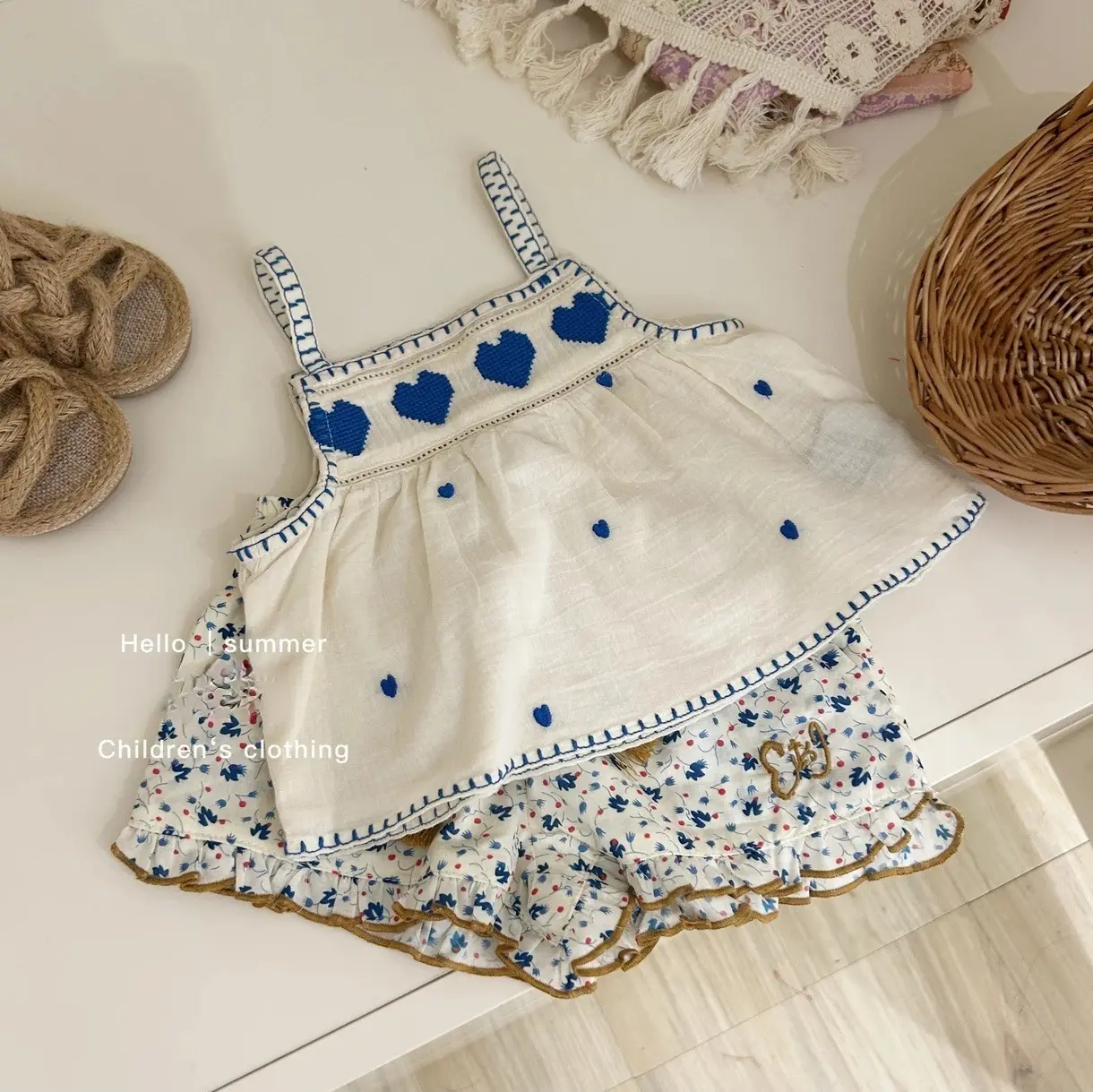 Girls Summer Embroidered Sweet Outfit Set Kids Infants 2pcs Vest Top Shorts Ensemble Children's Clothing