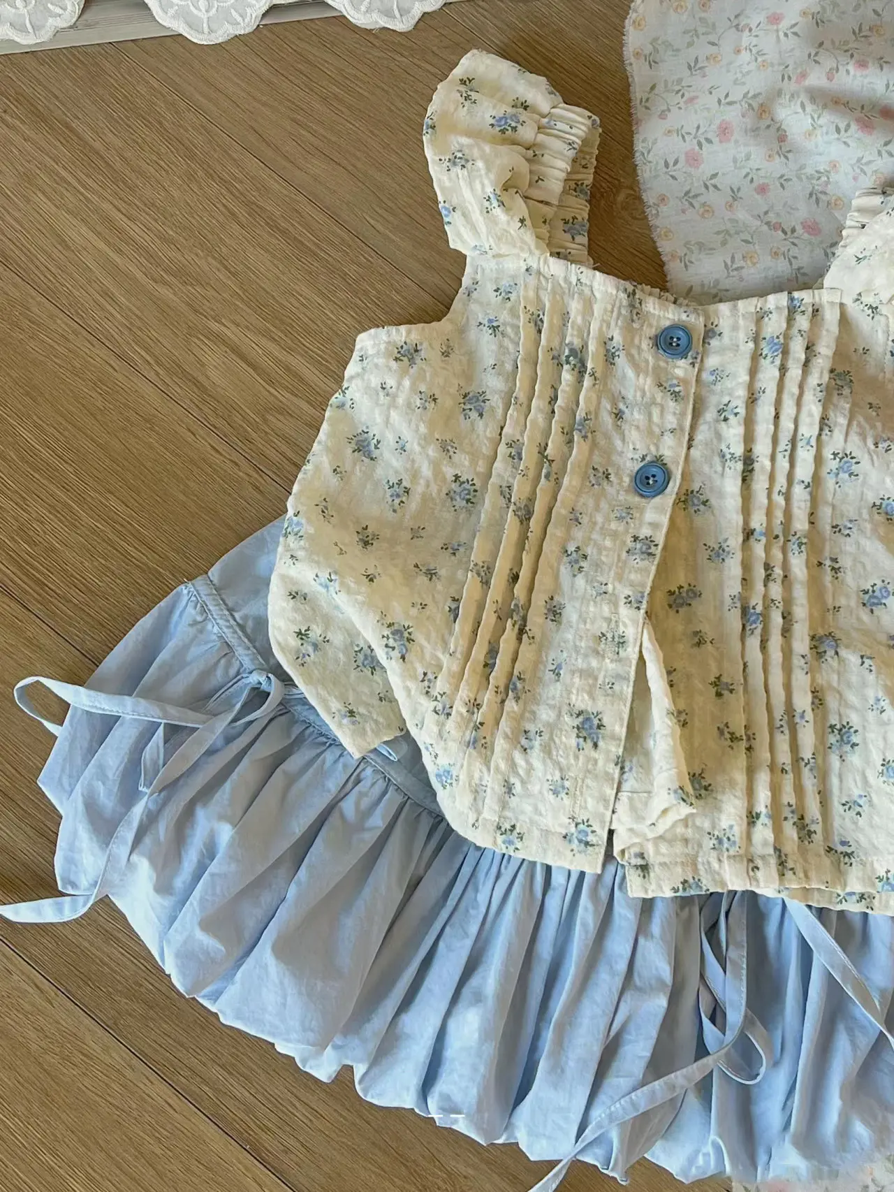 Girl's Sweet Sets Summer Children Infants Kids Baby Floral Suspender Top+Flower Bud Shorts 2Pcs Suit