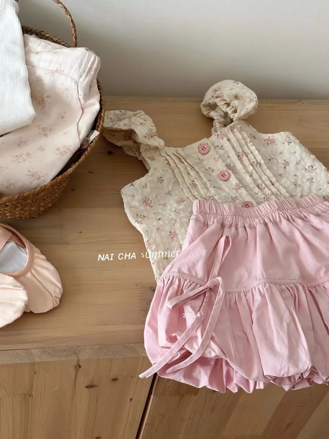 Girl's Sweet Sets Summer Children Infants Kids Baby Floral Suspender Top+Flower Bud Shorts 2Pcs Suit