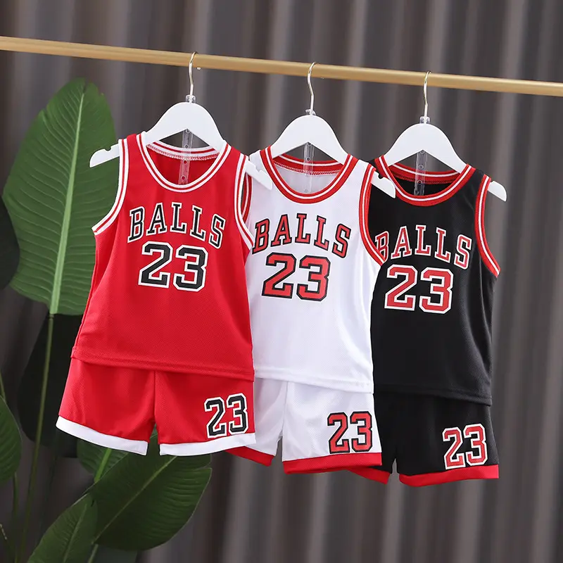 Boys 2pcs Basketball Sports Clothes Set Summer Fashion Leisure Letters Sleeveless Vest And T-shirt Combo for Kids