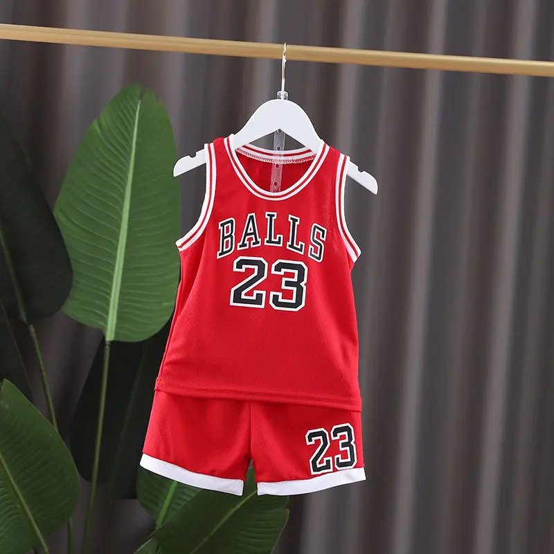 Boys 2pcs Basketball Sports Clothes Set Summer Fashion Leisure Letters Sleeveless Vest And T-shirt Combo for Kids