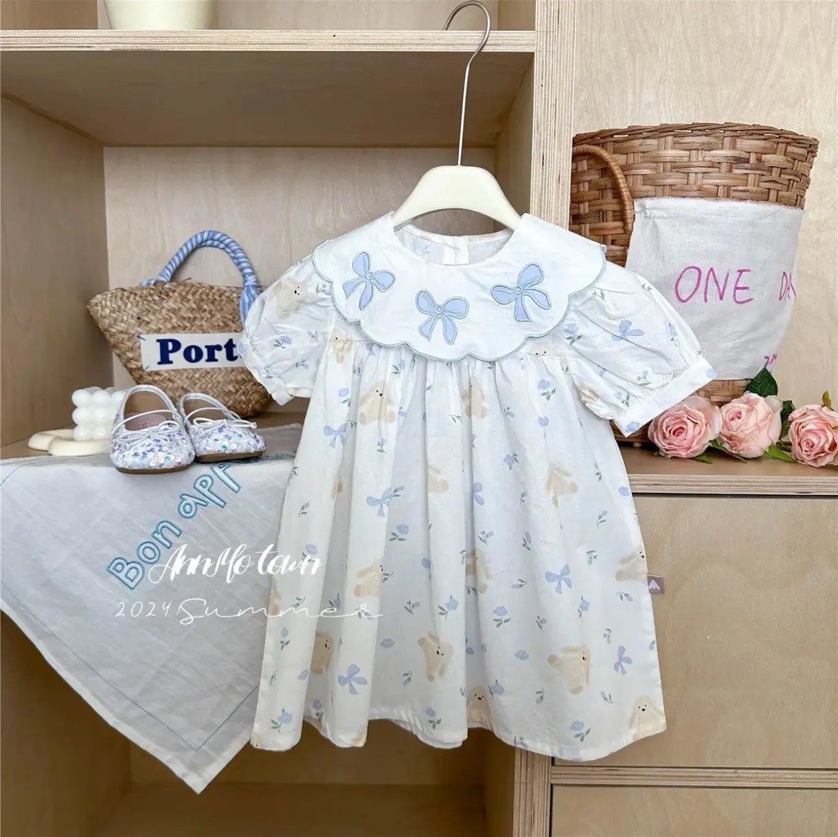 Summer Girls' Bow Dress Western Girl Baby Princess Doll Dress Cute Children's Fashion Outfit for Little Princesses kids