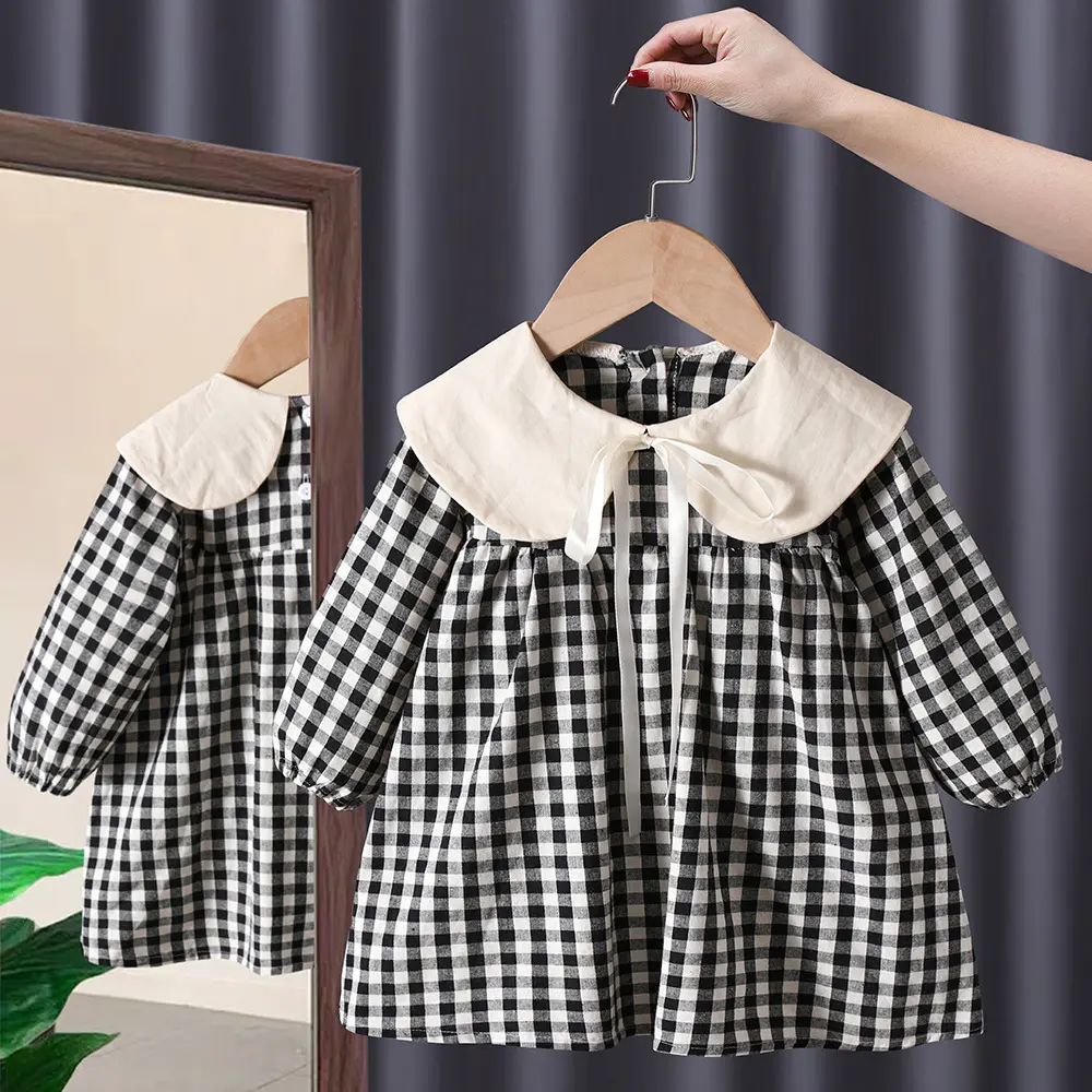 Girl's Sweet  Princess Dress Children Spring Autumn Baby Infants Bow Plaided Patchwork Party Dresses Vestidos Kids
