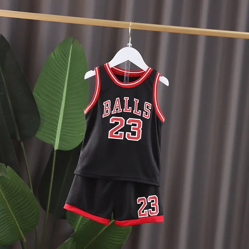 Boys 2pcs Basketball Sports Clothes Set Summer Fashion Leisure Letters Sleeveless Vest And T-shirt Combo for Kids