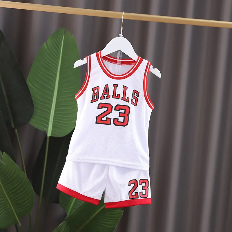 Boys 2pcs Basketball Sports Clothes Set Summer Fashion Leisure Letters Sleeveless Vest And T-shirt Combo for Kids