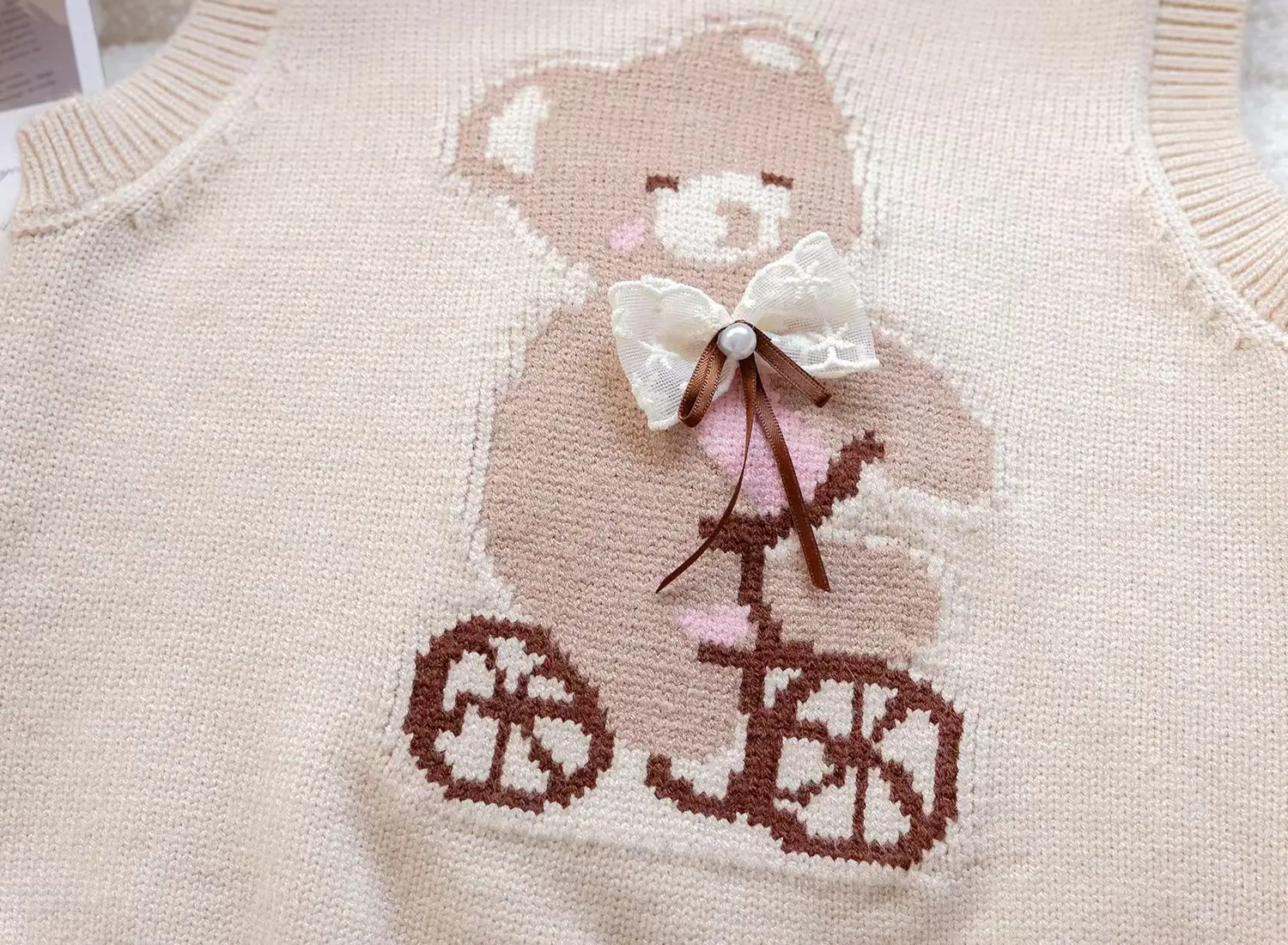 Girls 3pcs Set Sweet Knitted Waistcoat Shirt Cartoon Vest Pleated Skirt Autumn Children Kids Infants Outfit