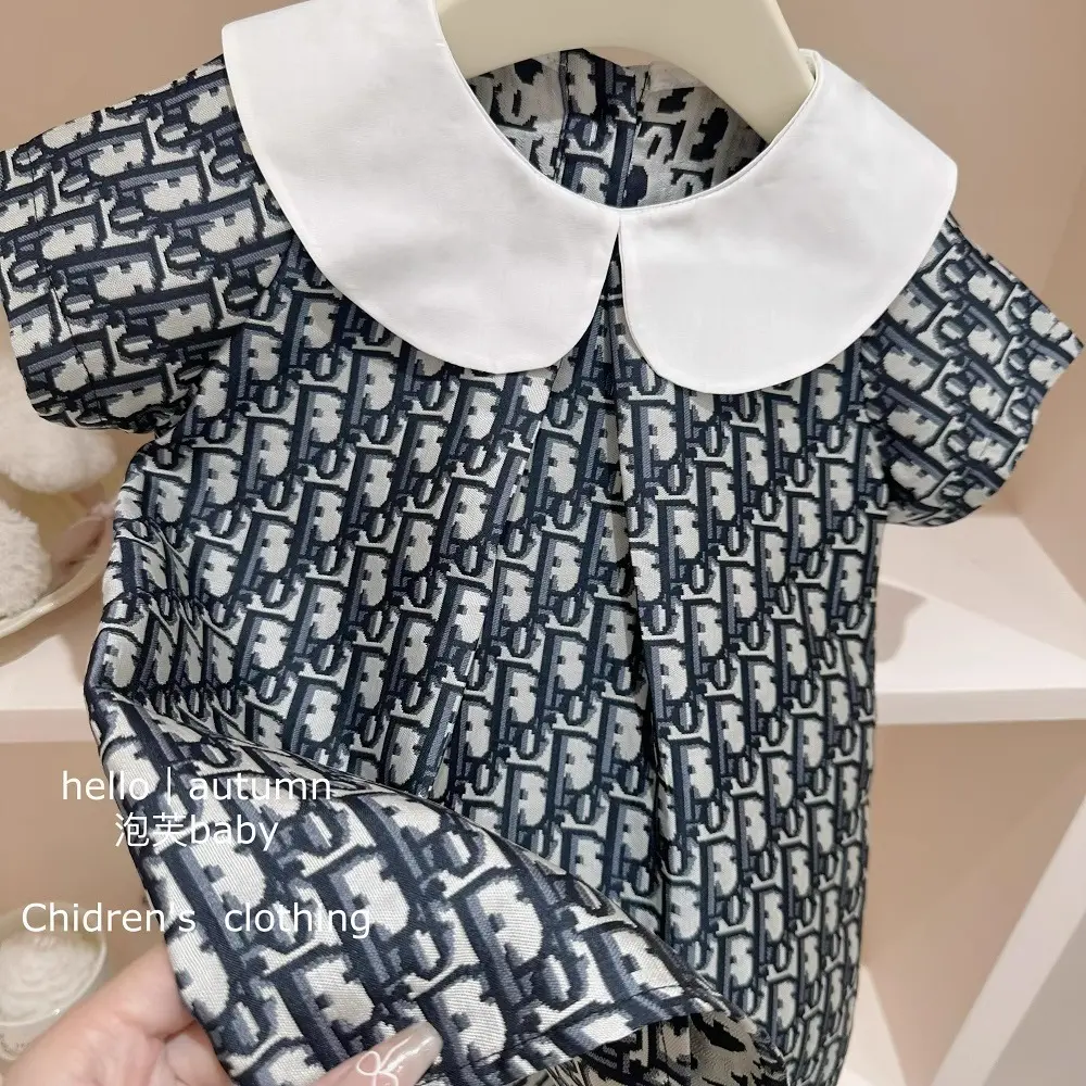 Girls Cute Summer Skirt with Doll Collar Jacquard Lapel Children's Dress Fashionable And Stylish Girls' Clothing