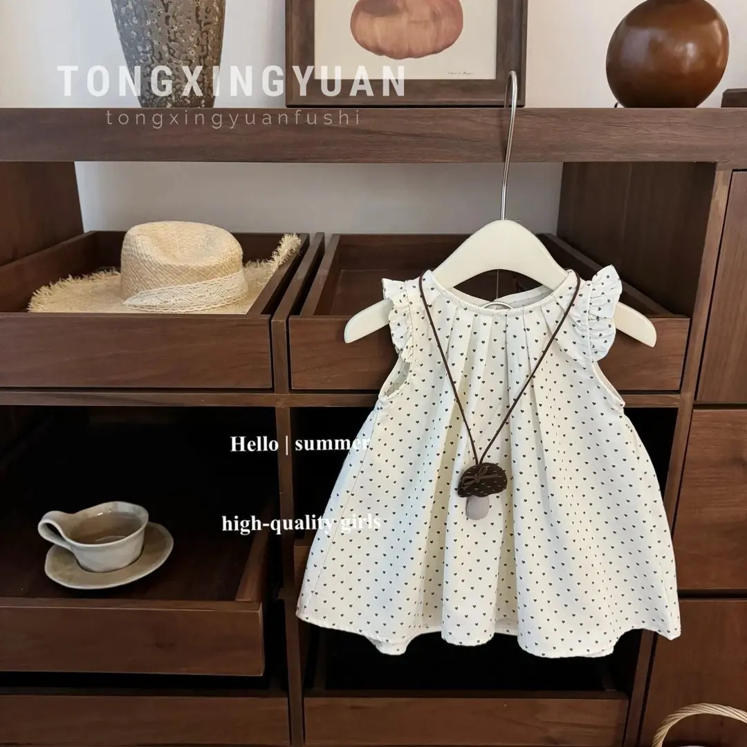 Summer Polka Dot Princess Dress for Baby Girls with Flying Sleeves Stylish Vest Design Children's Fashionable Clothing