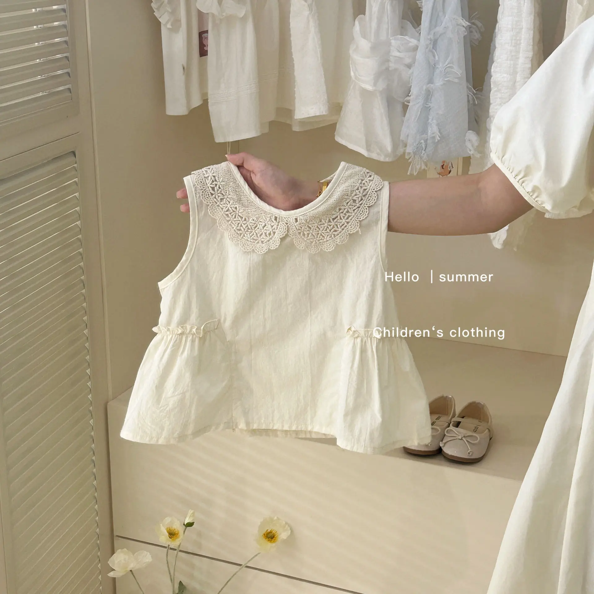 Girls Princess Summer Lace Sleeveless Vest And Wide-Leg Pants Set Casual Children's Outfit Two-Piece Set