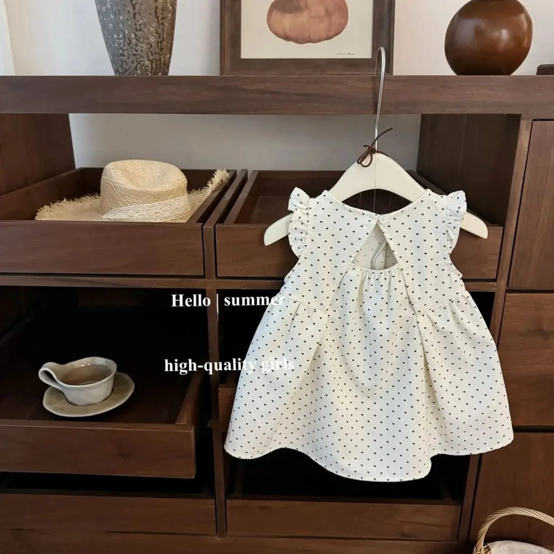 Summer Polka Dot Princess Dress for Baby Girls with Flying Sleeves Stylish Vest Design Children's Fashionable Clothing