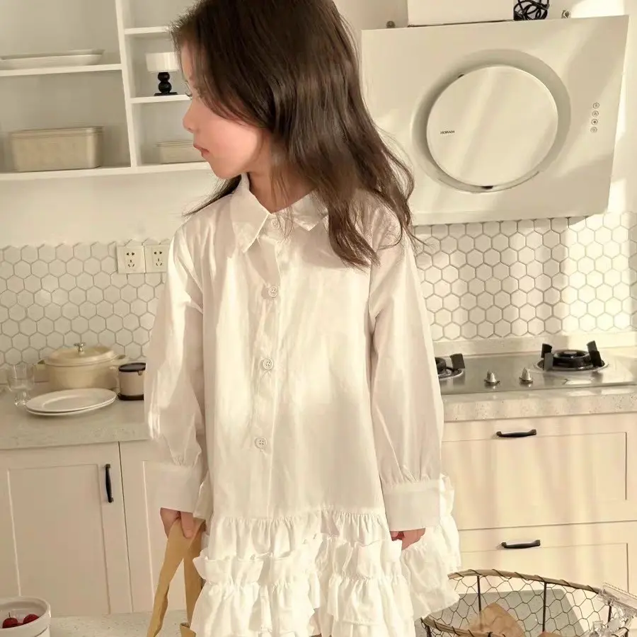 Girls Pleated Princess Shirt Dress Sweet Lapel Children's Fashion Spring New Autumn Kids