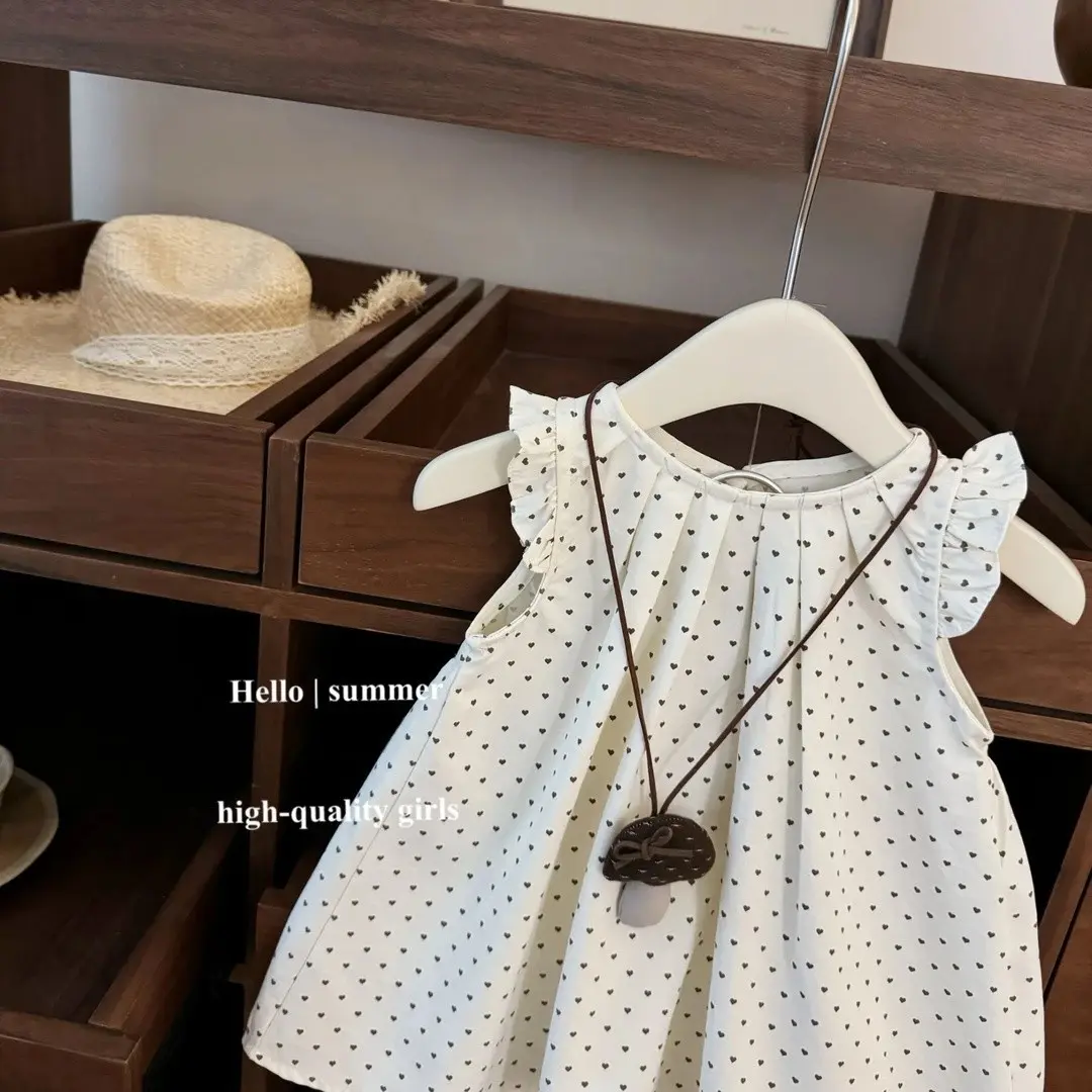 Summer Polka Dot Princess Dress for Baby Girls with Flying Sleeves Stylish Vest Design Children's Fashionable Clothing