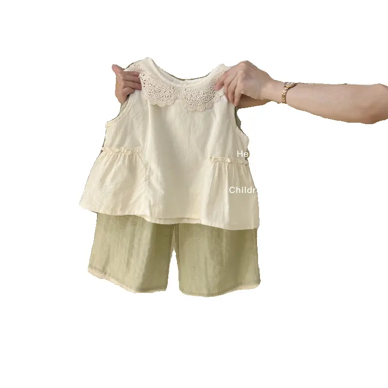Girls Princess Summer Lace Sleeveless Vest And Wide-Leg Pants Set Casual Children's Outfit Two-Piece Set