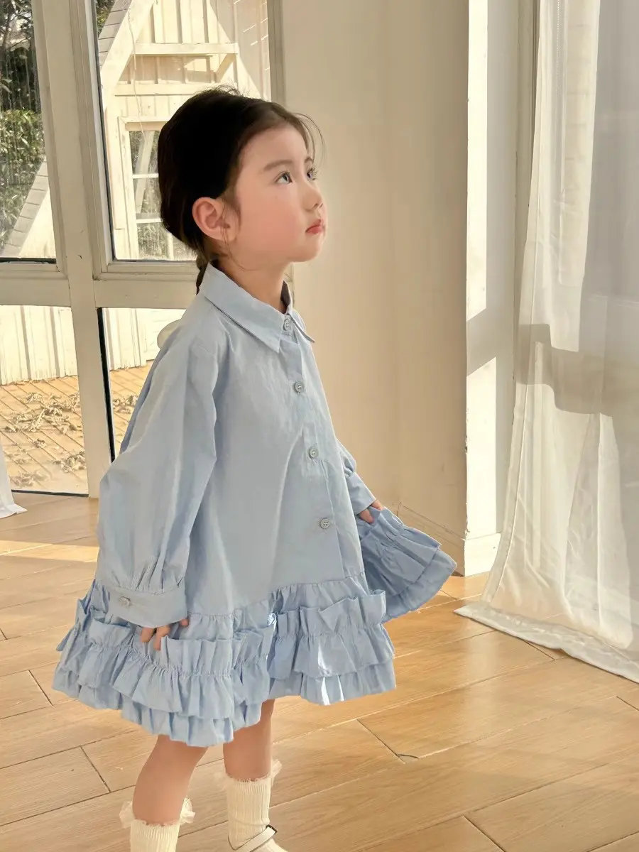 Girls Pleated Princess Shirt Dress Sweet Lapel Children's Fashion Spring New Autumn Kids