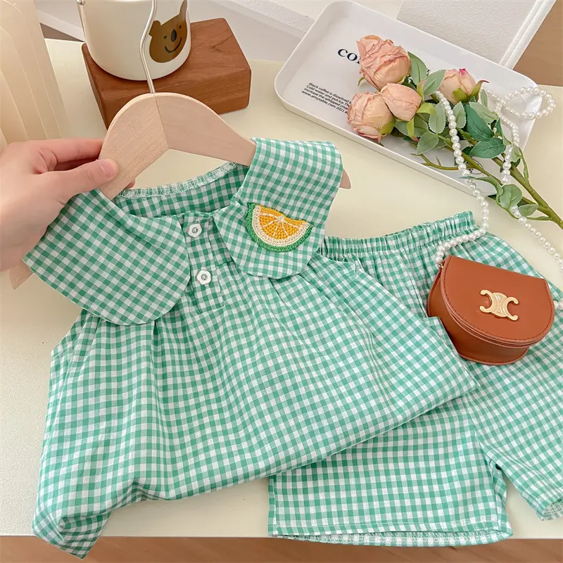 Cute Fruit Cotton Summer Clothing Set for Girls - Plaid Sweet Princess 2-Piece Suit Children's Wear Baby Infants Outfit