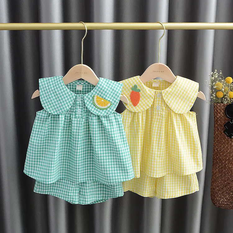 Sweet Clothing Sets Summer Baby Clothes Cute Fruit Cotton Plaid Suit Children's Clothing Baby Girl Cloths Kids Clothes Girls