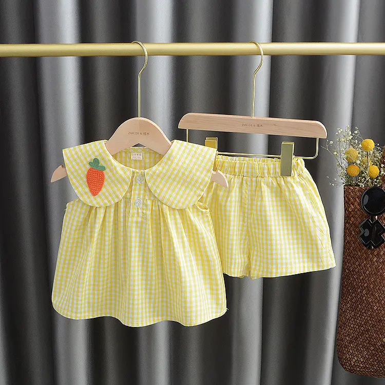 Sweet Clothing Sets Summer Baby Clothes Cute Fruit Cotton Plaid Suit Children's Clothing Baby Girl Cloths Kids Clothes Girls