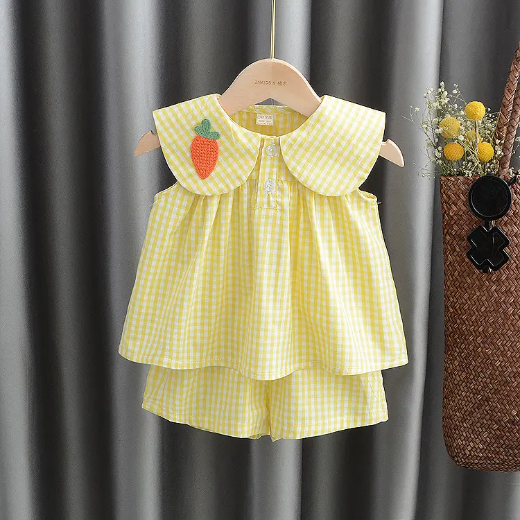 Sweet Clothing Sets Summer Baby Clothes Cute Fruit Cotton Plaid Suit Children's Clothing Baby Girl Cloths Kids Clothes Girls