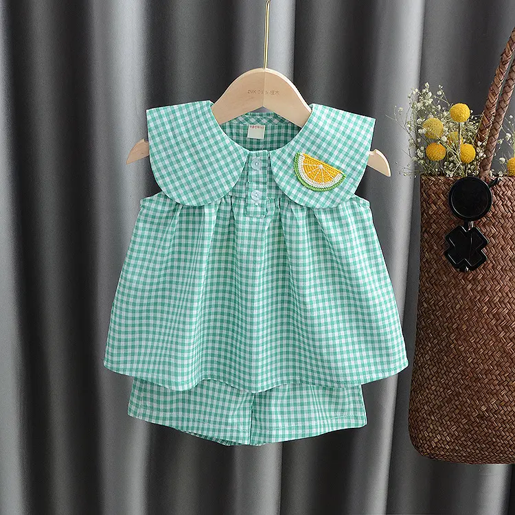 Sweet Clothing Sets Summer Baby Clothes Cute Fruit Cotton Plaid Suit Children's Clothing Baby Girl Cloths Kids Clothes Girls