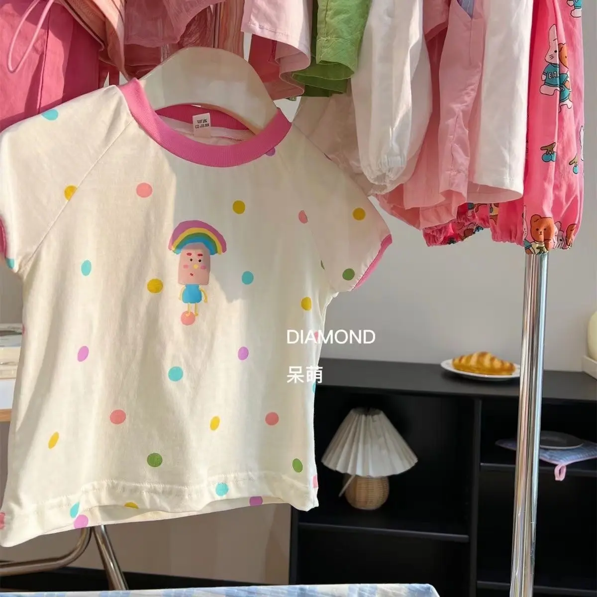 Summer Outfit for Girls Polka Dot Short-Sleeve T-Shirt And Flower Bud Skirt Set Baby Children's Fashionable Clothing
