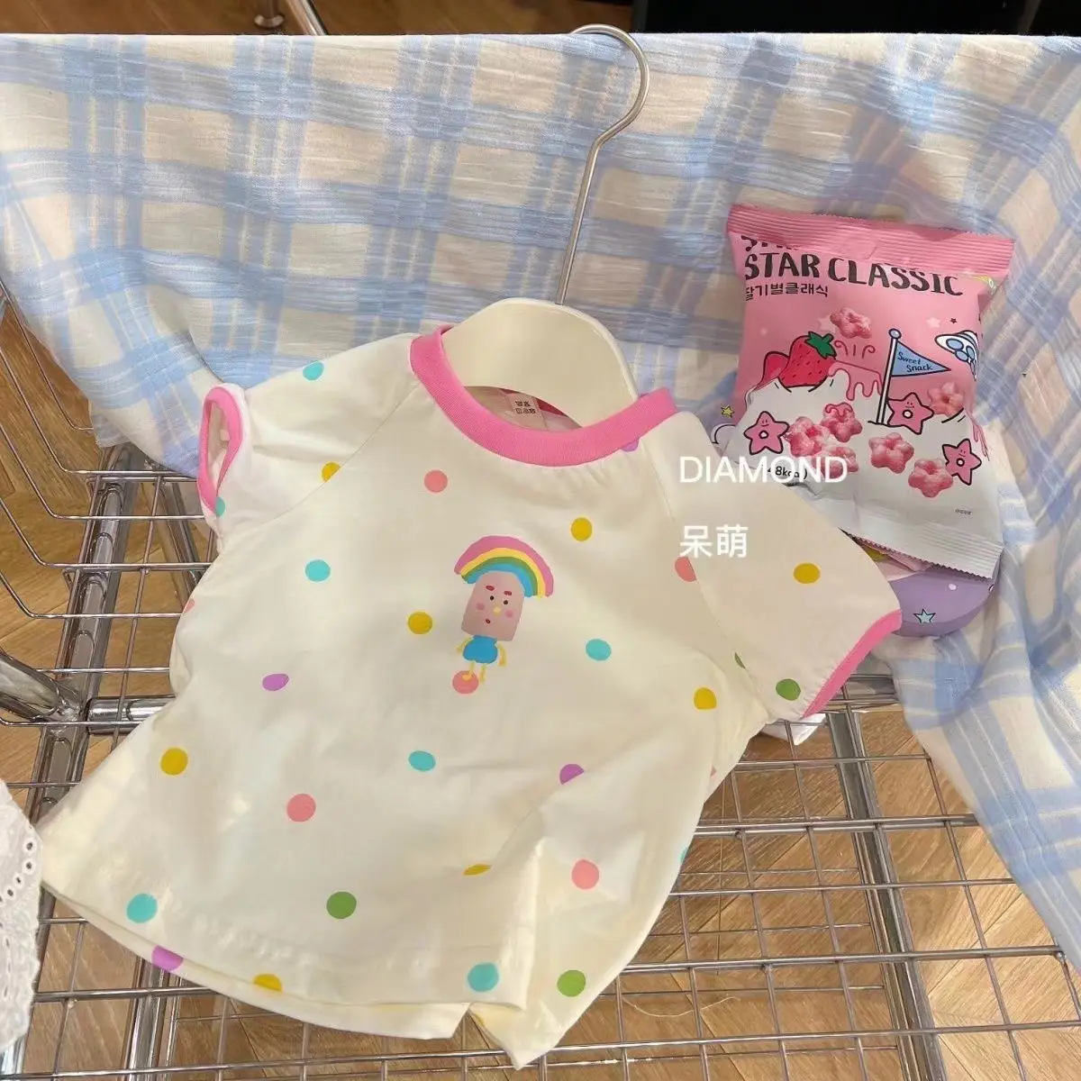Summer Outfit for Girls Polka Dot Short-Sleeve T-Shirt And Flower Bud Skirt Set Baby Children's Fashionable Clothing