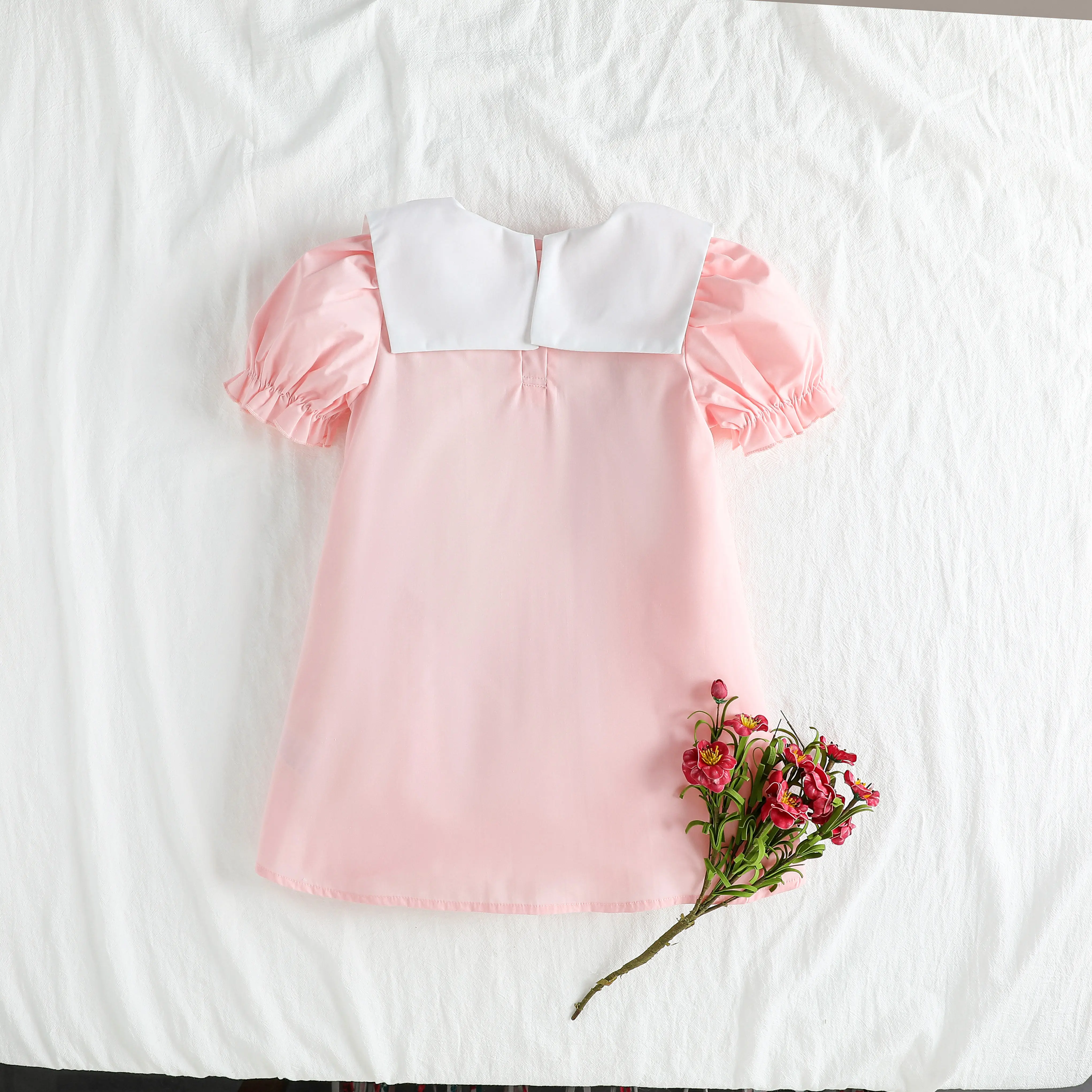 2025 Summer New Arrival: Sweet A-line French Collar Embroidered Doll Dress for Girls