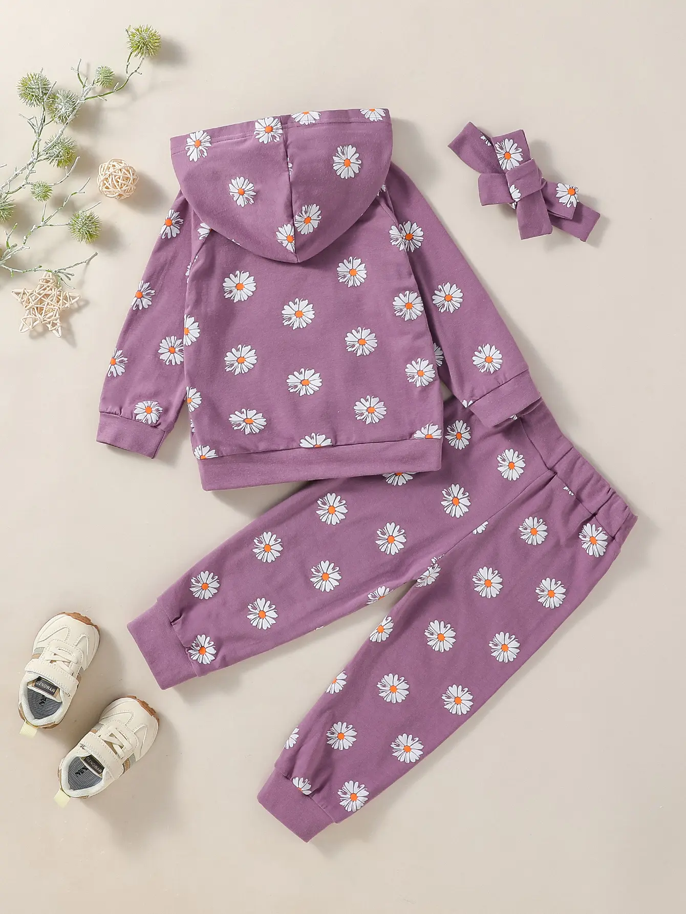 3PCS Baby Girls (1-6Y) Fall Long Sleeve Hooded Sweatshirts Long Trousers Headband Toddler Children Clothing Set