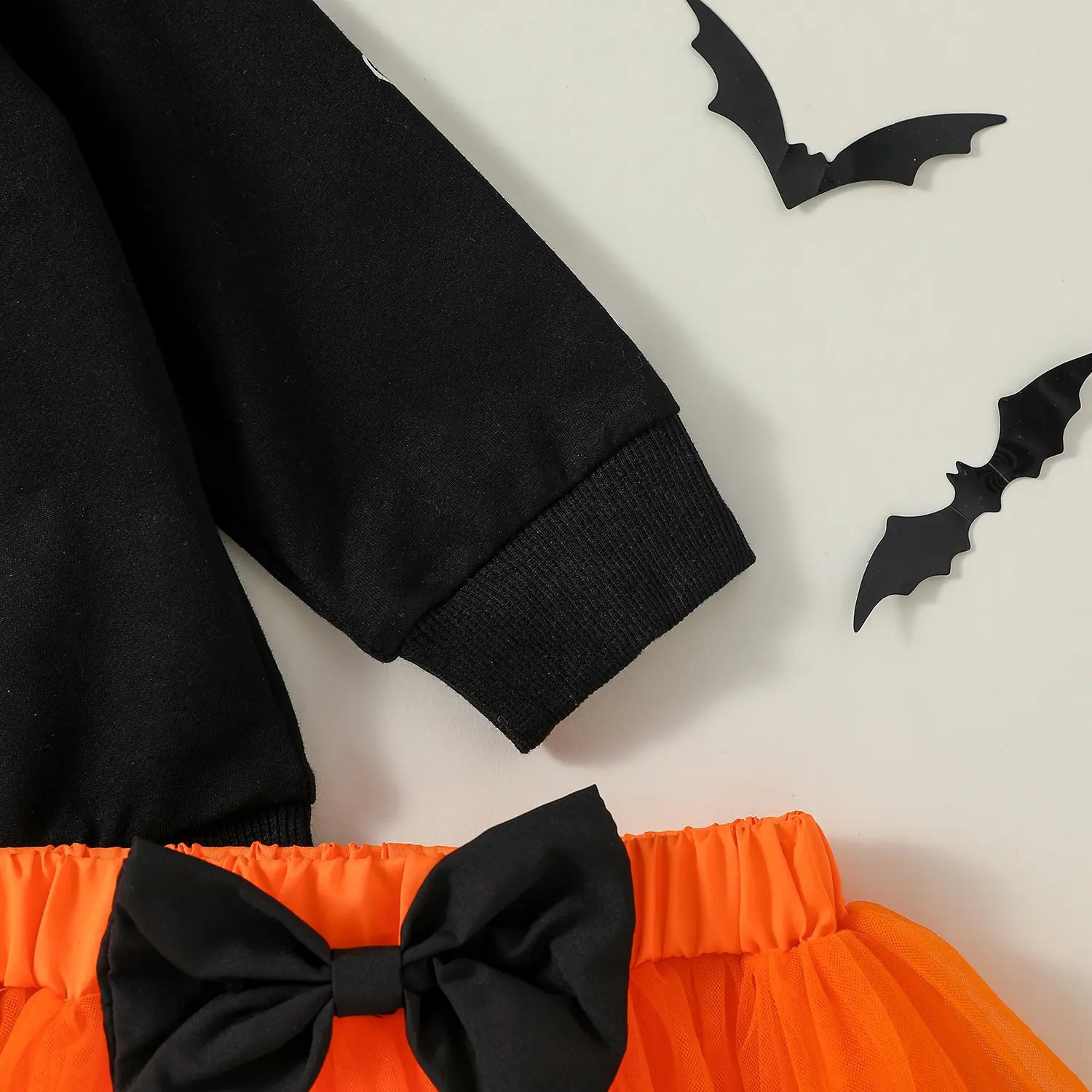 2Pcs Baby Girls Long Sleeve Antumn Skeleton Sweatshirt & Orange Shirt With Bow Fashion Shirtset 6M-3Y Clothes